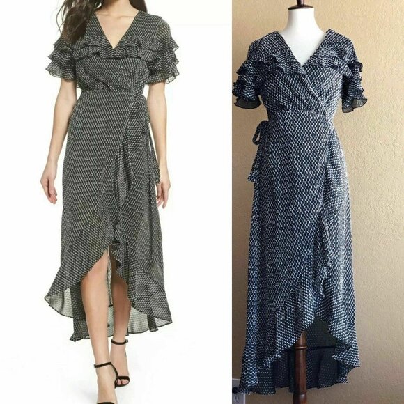 ALI & JAY Black Chiffon Yolo Ruffle Wrap Dress XS - Picture 1 of 12